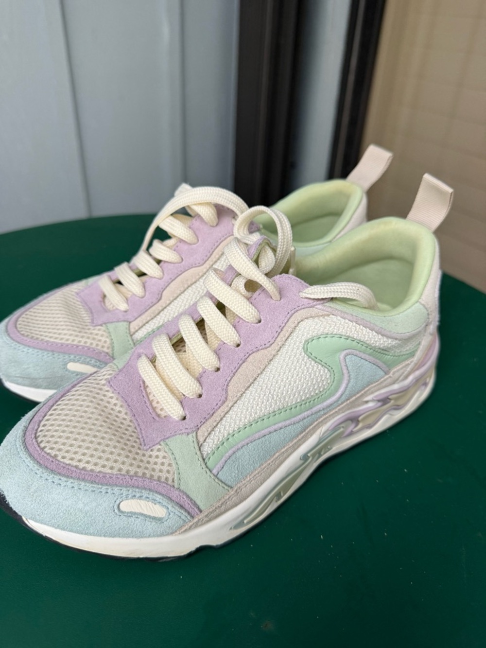 Women’s Pastel Lace-Up Mesh & Suede Sneakers - Mint, Lavender, Cream